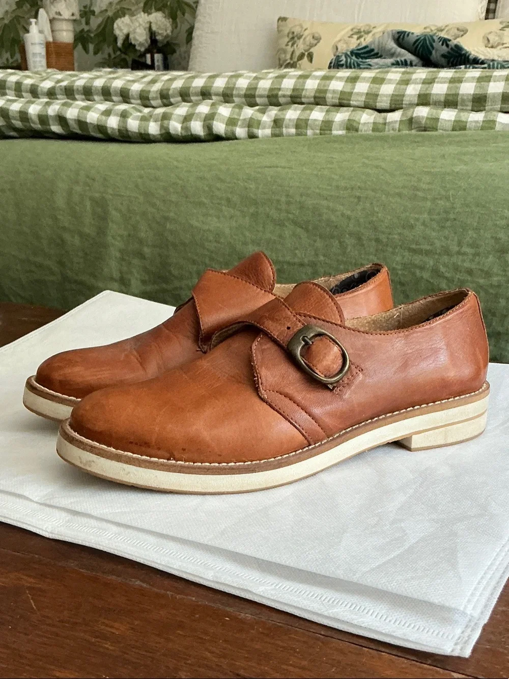 Women’s Brown Leather Buckle Loafers – Casual Everyday Flats